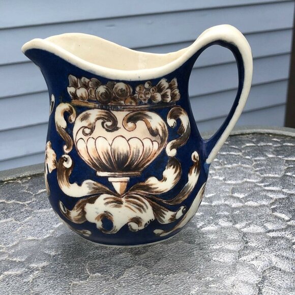 Other - Vintage Creamer Blue Large Ornate Italian Greek Gift Inscription1950's